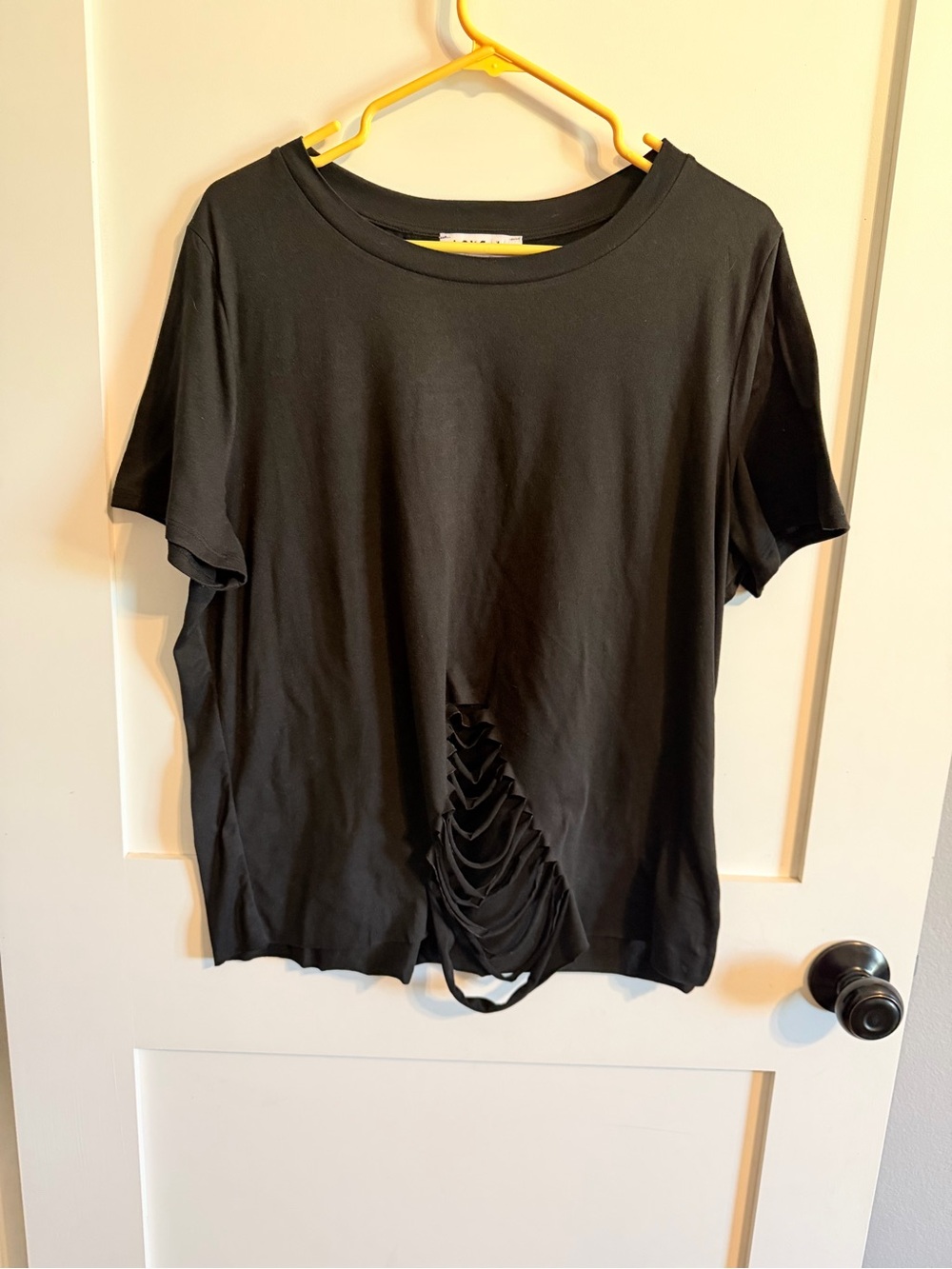 love J Black Short Sleeve Tee with Front Distressed Cutouts